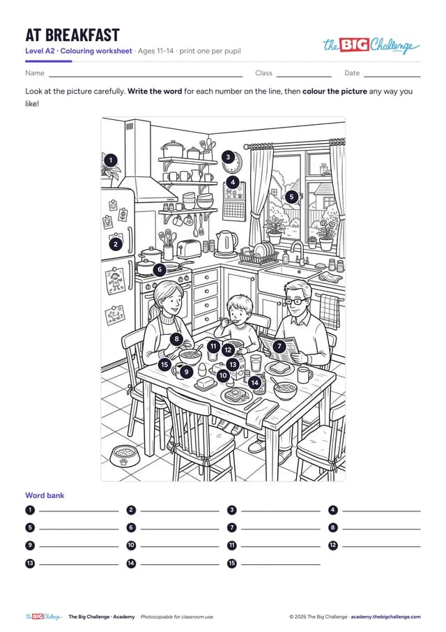 ‘At Breakfast’ colouring sheet
