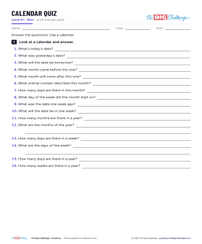 Quiz: Tage und Wochen, Monate (A1)
