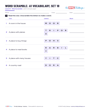 Vocabulary - Set 18 - A1 Word Scramble