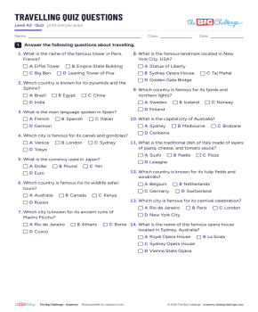 Travelling Quiz Questions