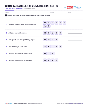 Vocabulary - Set 15 - A1 Word Scramble