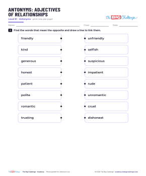 Adjectifs sur les relations : antonymes (B1)