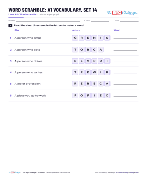 Vocabulary - Set 14 - A1 Word Scramble