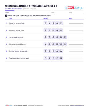 Vocabulary - Set 1 - A1 Word Scramble