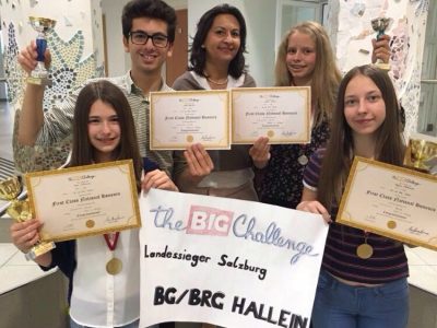 Zeljana Maksimovic, Emma Nussbaumer, Nathalie Walkner, Melih Oener und Mag. Monika Steigerwald
(BRG Hallein, Salzburg)