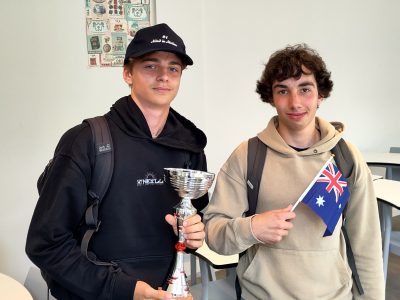 GO!Lyceum Aalst, Belgium. Warre (left) won the second prize regional and third prize national. Hannes (right) won the third prize regional. (level 5)