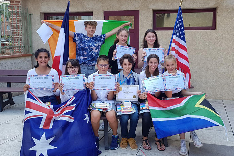 Students with various country's flags
