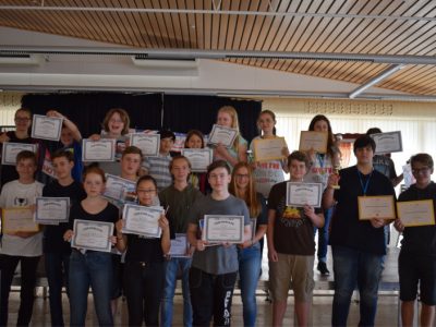 Siegerehrung am Heinitz- Gymnasium in Rüdersdorf, diesmal mit 6 Pokalgewinner!