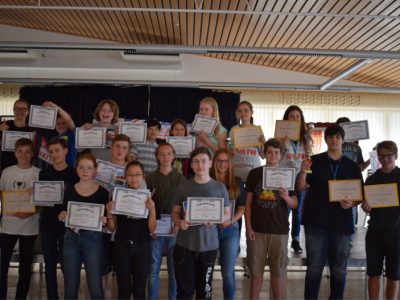 Siegerehrung am Heinitz- Gymnasium in Rüdersdorf, diesmal mit 6 Pokalgewinner!