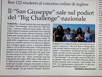 Il nostro Big Challenge, i nostri campioni e i nostri articoli apparsi sul giornale
Istituto San Giuseppe Tortona