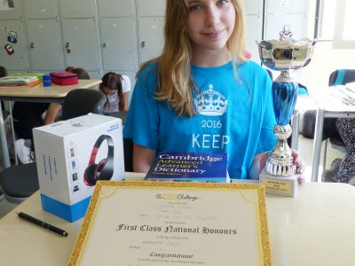 Jonna, 2nd National winner (level 2) and her prizes! Tyska Skolan, Stockholm 2016